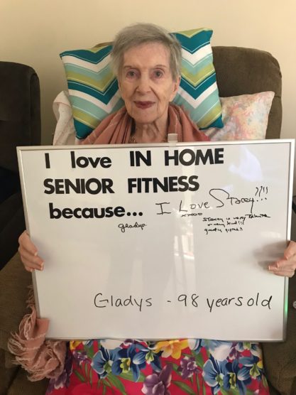 When Gladys started with IHSF, she was unable to use her right-dominant hand or shoulder. Gladys is happy to now be doing anything she wants with her right hand, including using it to write on our review board!